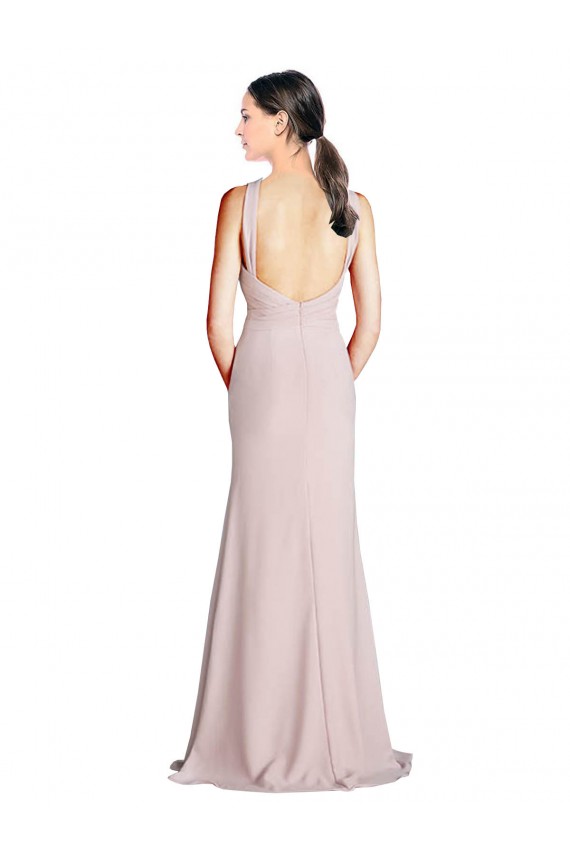 Long Slim Chiffon Bridesmaid Dress with Ruffled Waist and Keyhole Brisbane
