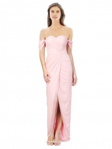 High Low Off the Shoulder Strapless Ruched Chiffon Bridesmaid Dress Brisbane