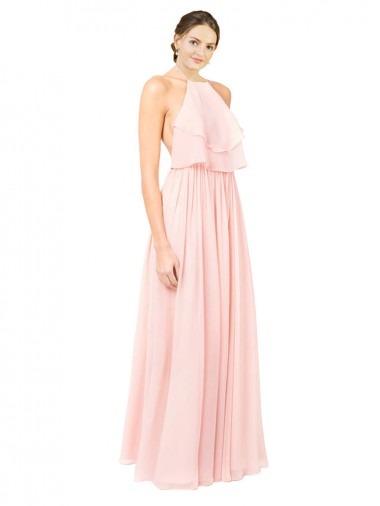 Halter Neck Chiffon Bridesmaid Dress with Double Ruffle Front Brisbane