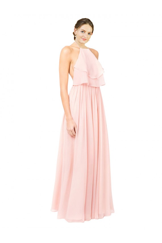 Halter Neck Chiffon Bridesmaid Dress with Double Ruffle Front Brisbane
