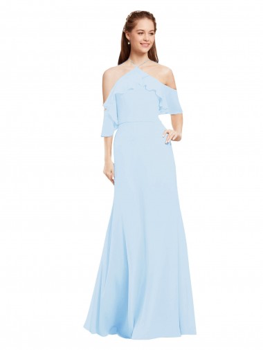 Chiffon Halter Neck Bridesmaids Dress with Flounced Neckline Brisbane