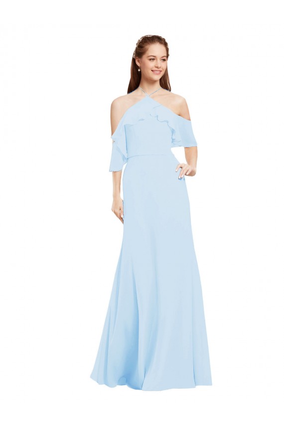 Chiffon Halter Neck Bridesmaids Dress with Flounced Neckline Brisbane