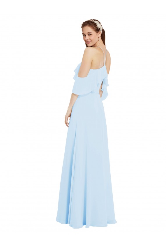 Chiffon Halter Neck Bridesmaids Dress with Flounced Neckline Brisbane