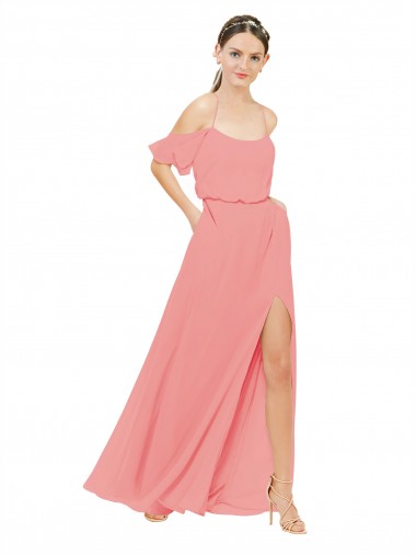 Draped Off the Shoulder Sleeves Chiffon Bridesmaid Dress Brisbane