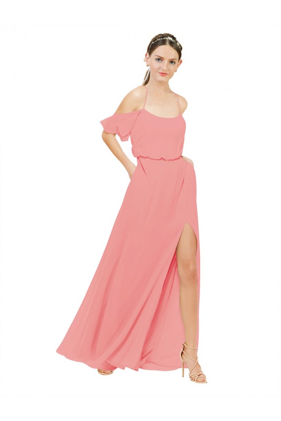 Draped Off the Shoulder Sleeves Chiffon Bridesmaid Dress Brisbane
