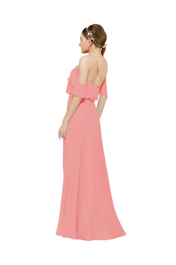 Draped Off the Shoulder Sleeves Chiffon Bridesmaid Dress Brisbane