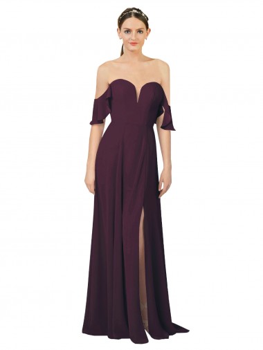 Romantic Off-Shoulder Chiffon Bridesmaid Dress with Plunging V-Neck Brisbane