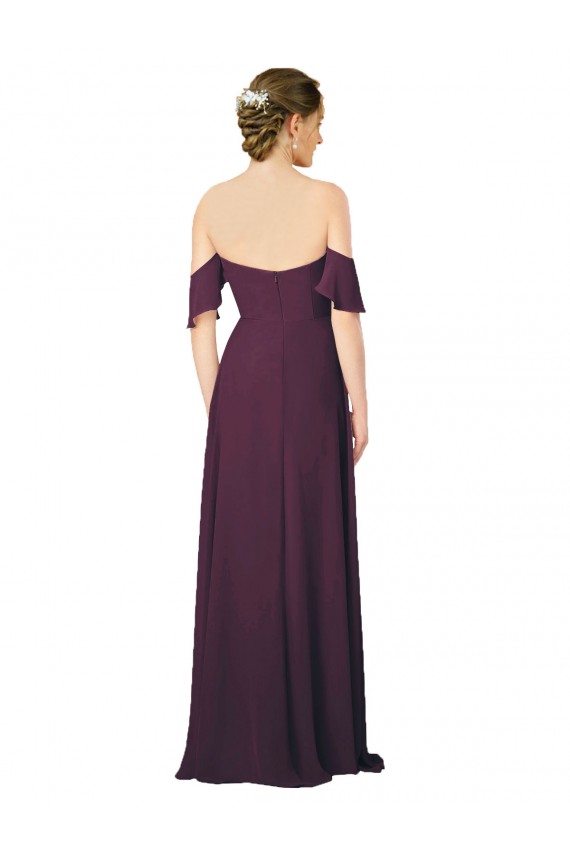 Romantic Off-Shoulder Chiffon Bridesmaid Dress with Plunging V-Neck Brisbane