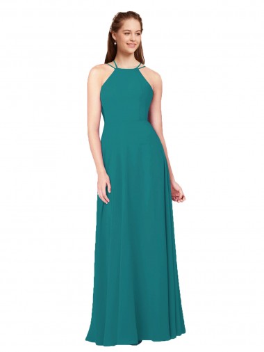 Simple Chiffon Bridesmaid Dress with High Halter Neckline Brisbane