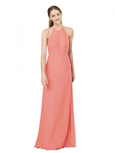 Modern Long Chiffon Bridesmaid Dress with Keyhole Back Brisbane