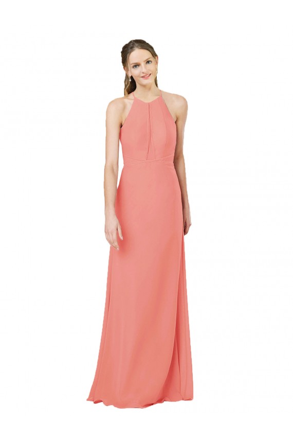 Modern Long Chiffon Bridesmaid Dress with Keyhole Back Brisbane