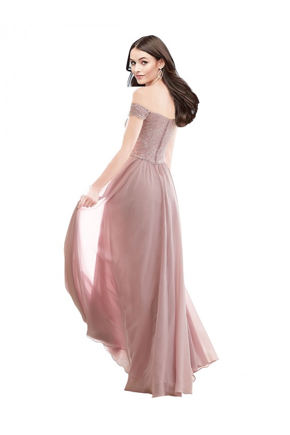Floor Length Chantilly Lace Off the Shoulder Chiffon Bridesmaid Dress Brisbane