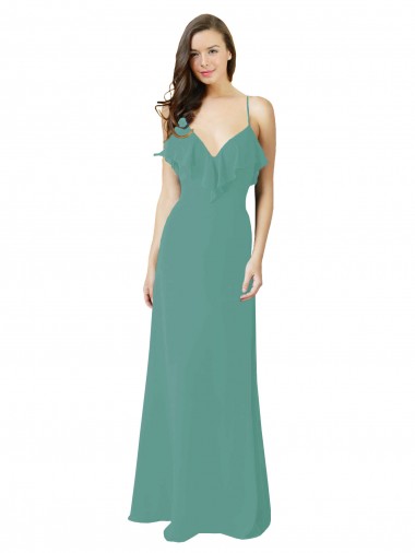 Full Length Chiffon Bridesmaid Dress with Ruffled V-Neckline Brisbane