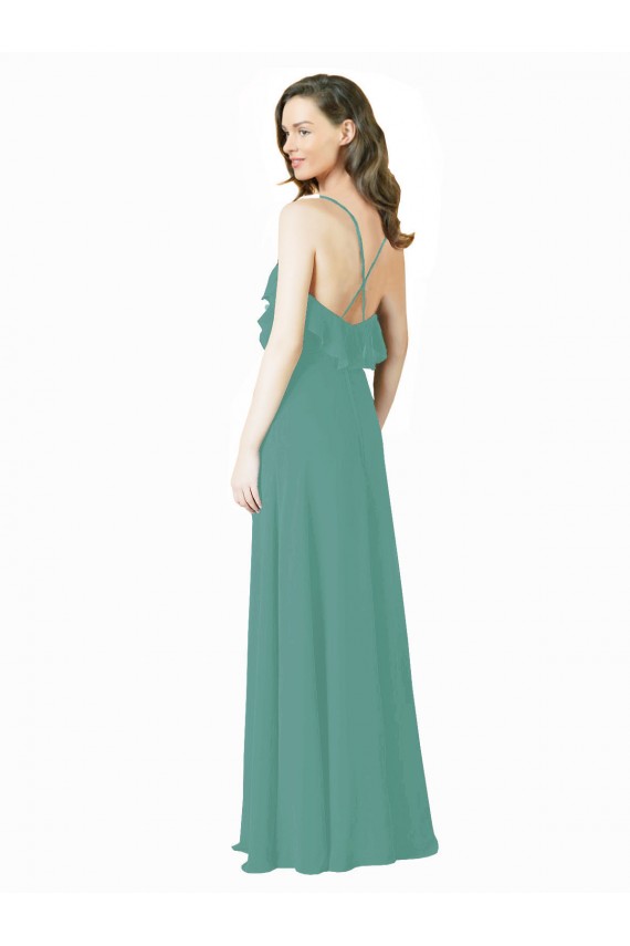 Full Length Chiffon Bridesmaid Dress with Ruffled V-Neckline Brisbane