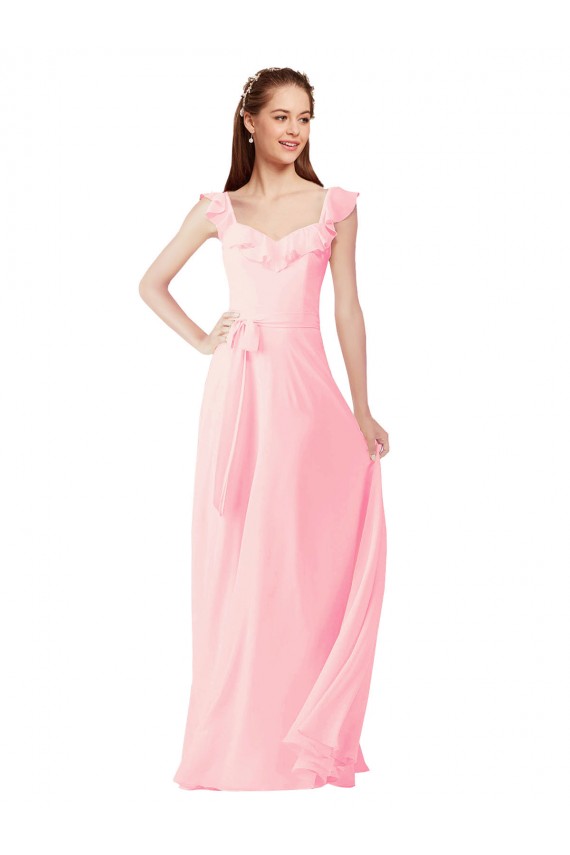 Chiffon Bridesmaids Dress with Ruffle Neckline Brisbane
