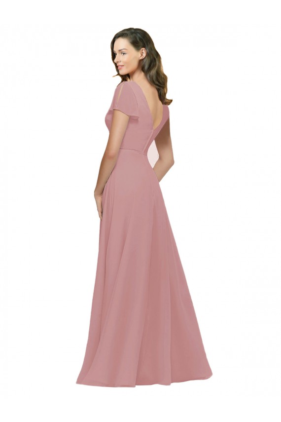 Flutter Sleeves Short Chiffon Bridesmaid Dress with Tie Belt Brisbane