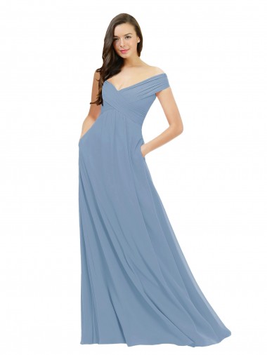 Chiffon Bridesmaid Dress with Classic Off the Shoulder Neckline Brisbane