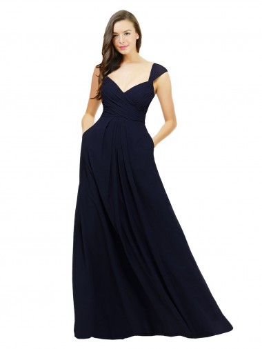 Chiffon Bridesmaid Dress with Rouched Draped Bodice and Watteau Back Brisbane