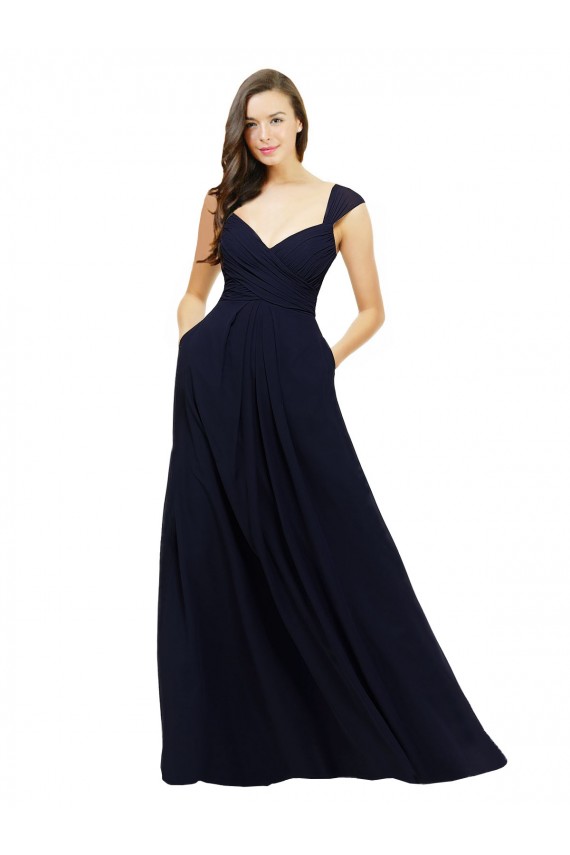 Chiffon Bridesmaid Dress with Rouched Draped Bodice and Watteau Back Brisbane