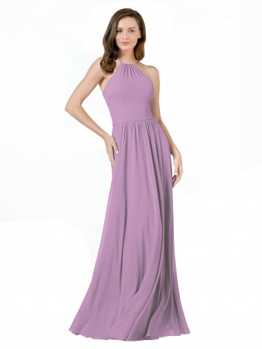 High Halter Chiffon Bridesmaid Dress with Ruffle Details Back Brisbane