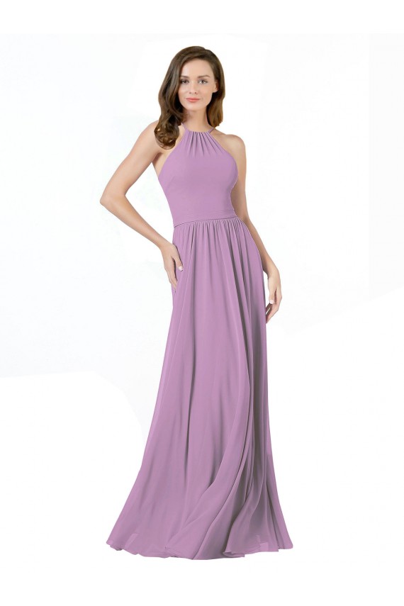 High Halter Chiffon Bridesmaid Dress with Ruffle Details Back Brisbane