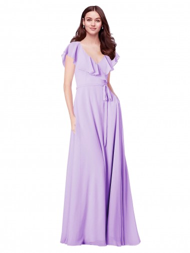 Flutter Sleeves V-Neck Chiffon Bridesmaid Dress Brisbane