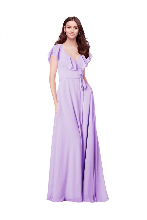 Flutter Sleeves V-Neck Chiffon Bridesmaid Dress Brisbane
