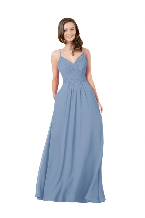 A-Line Ruched V-Neckline Chiffon Bridesmaid Dress Brisbane