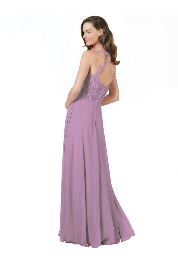 Floral Detailed Chiffon Bridesmaid Dress with Keyhole Back Brisbane