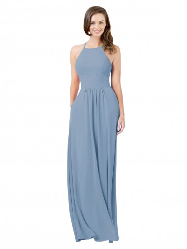 Chiffon Bridesmaid Dress with High Halter Neckline Brisbane