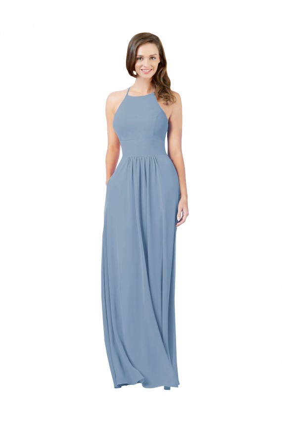 Chiffon Bridesmaid Dress with High Halter Neckline Brisbane