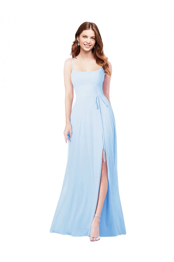Chiffon Bridesmaid Dress with Tie Sash and Side Slit Brisbane