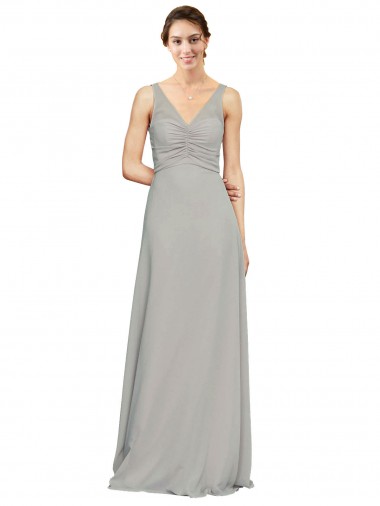 V-Neck Chiffon Bridesmaid Dress with Illusion Gathered Bodice Brisbane