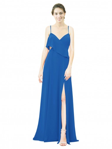 Spaghetti Strap Chiffon Bridesmaids Dress with Asymmetrical Ruffle and Front Slit Brisbane
