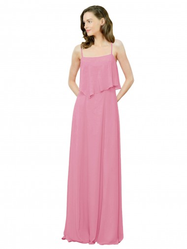 Spaghetti Strap Chiffon Bridesmaids Dress with Ruffle Overlay Brisbane