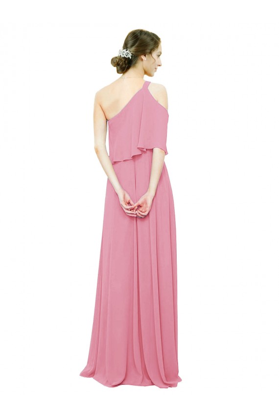 Sleeved One Shoulder Chiffon Bridesmaids Dress with Draped Ruffle Overlay Brisbane