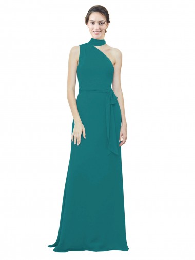 One Shoulder Chiffon Bridesmaids Dress with Scarf Tie Neckline Brisbane