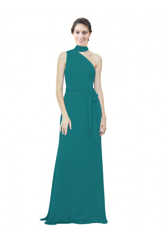 One Shoulder Chiffon Bridesmaids Dress with Scarf Tie Neckline Brisbane