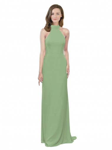 High Collar Halter Neck Chiffon Bridesmaid Dress with Long Back Tie Brisbane