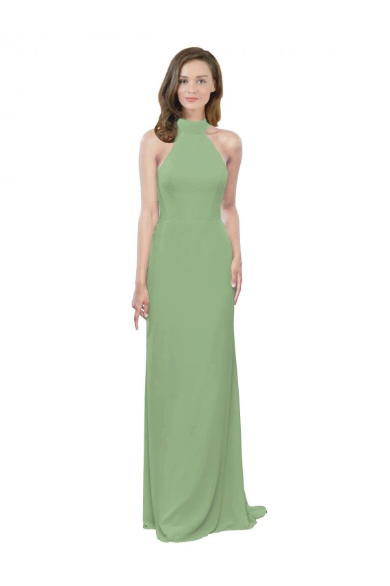 High Collar Halter Neck Chiffon Bridesmaid Dress with Long Back Tie Brisbane