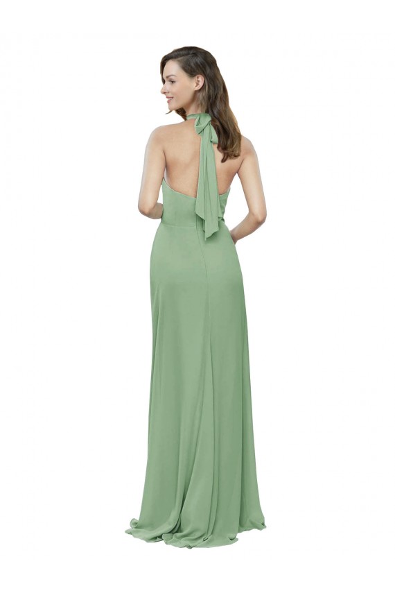 High Collar Halter Neck Chiffon Bridesmaid Dress with Long Back Tie Brisbane