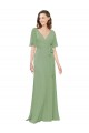 Chiffon V-Neckline Wrap Bridesmaids Dress With Double Flutter Sleeve Brisbane