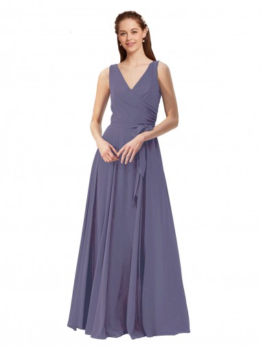 V-Neck Long Draped A-Line Chiffon Bridesmaid Dress Brisbane