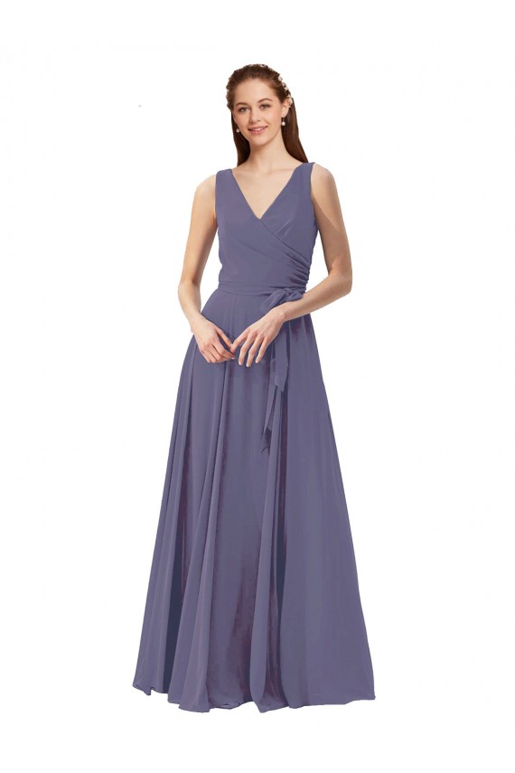 V-Neck Long Draped A-Line Chiffon Bridesmaid Dress Brisbane