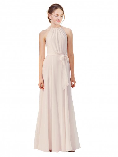 Tie Neck Long Chiffon A-Line Bridesmaid Dress with Sheer Back Brisbane
