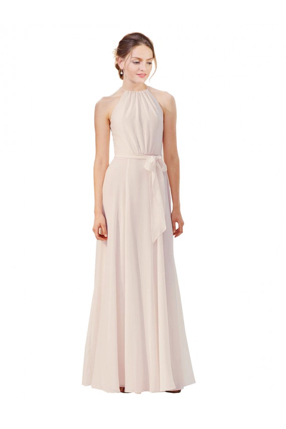 Tie Neck Long Chiffon A-Line Bridesmaid Dress with Sheer Back Brisbane