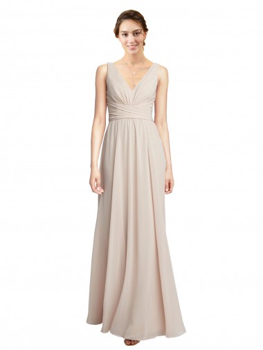 Long V-Neck Chiffon Bridesmaids Dress with Double Straps Brisbane