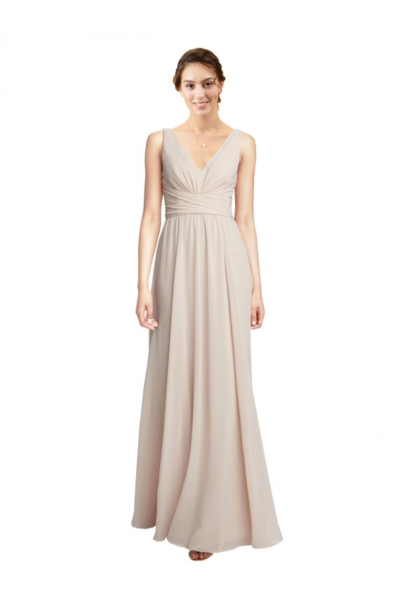 Long V-Neck Chiffon Bridesmaids Dress with Double Straps Brisbane
