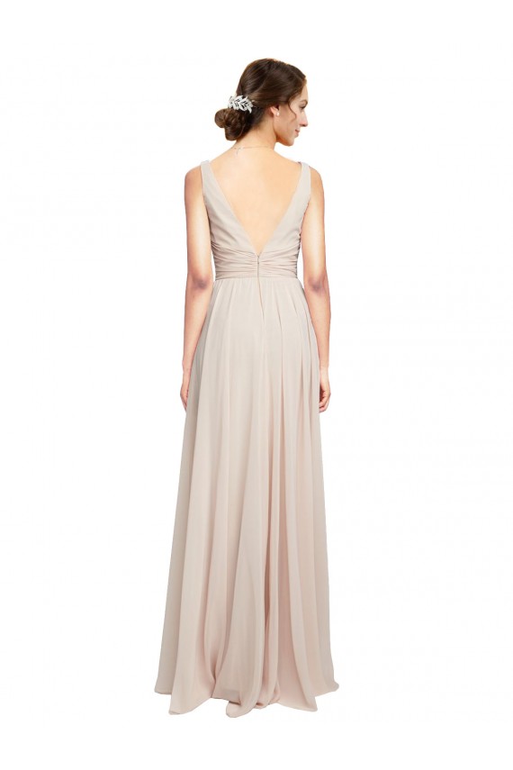 Long V-Neck Chiffon Bridesmaids Dress with Double Straps Brisbane