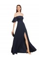 Off the Shoulder Floaty Sleeves Chiffon Bridesmaid Dress / Prom Dress with High Slit Brisbane